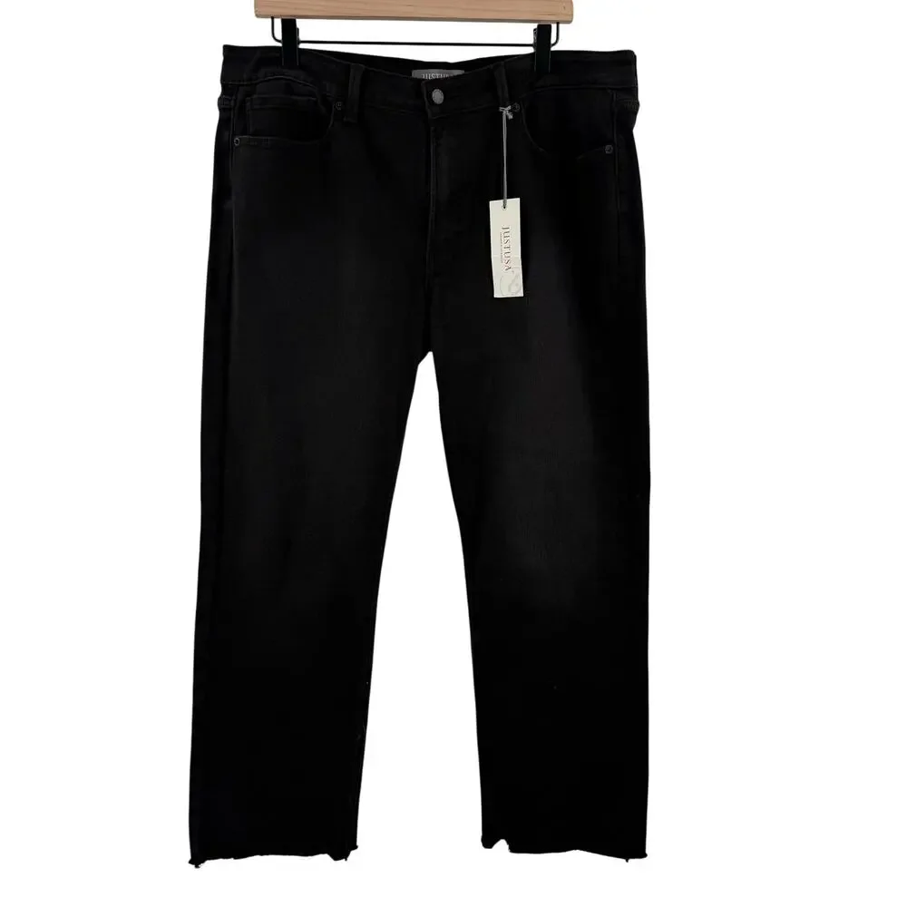 Just USA Jeans Women’s Size 33/16 Black Mid Rise Slim Straight Leg Raw Hem NWT